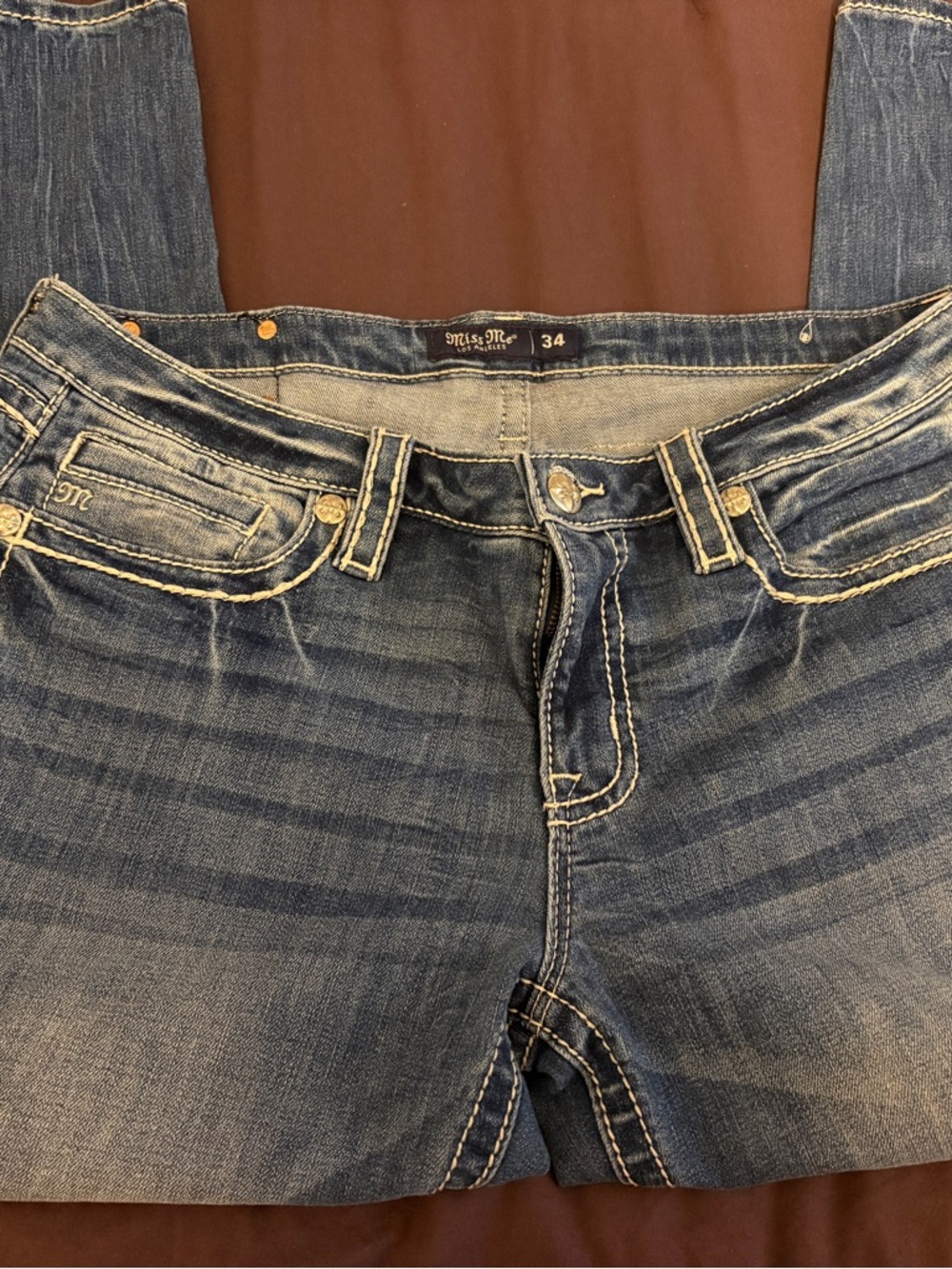 Miss Me Blue Bootcut Jeans with Contrast Stitching